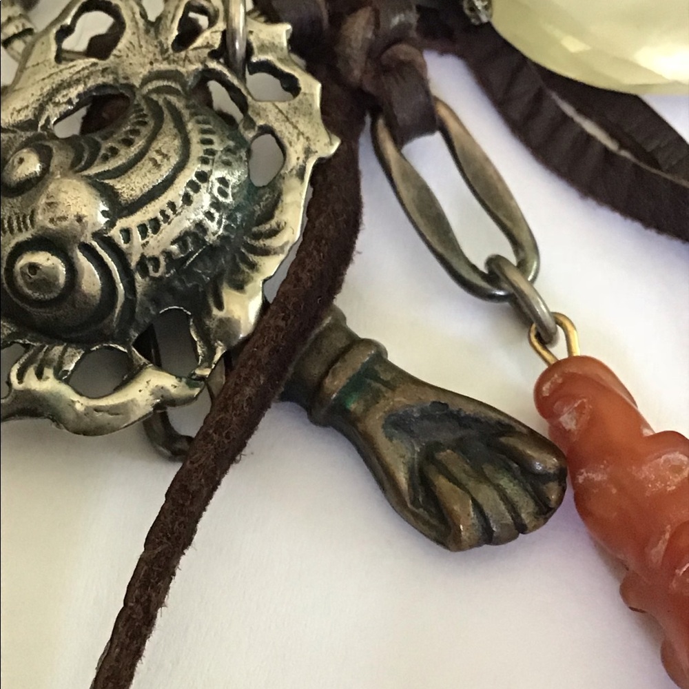 Love Heals Mixed Charms Gems Leather Necklace - Picture 5 of 10